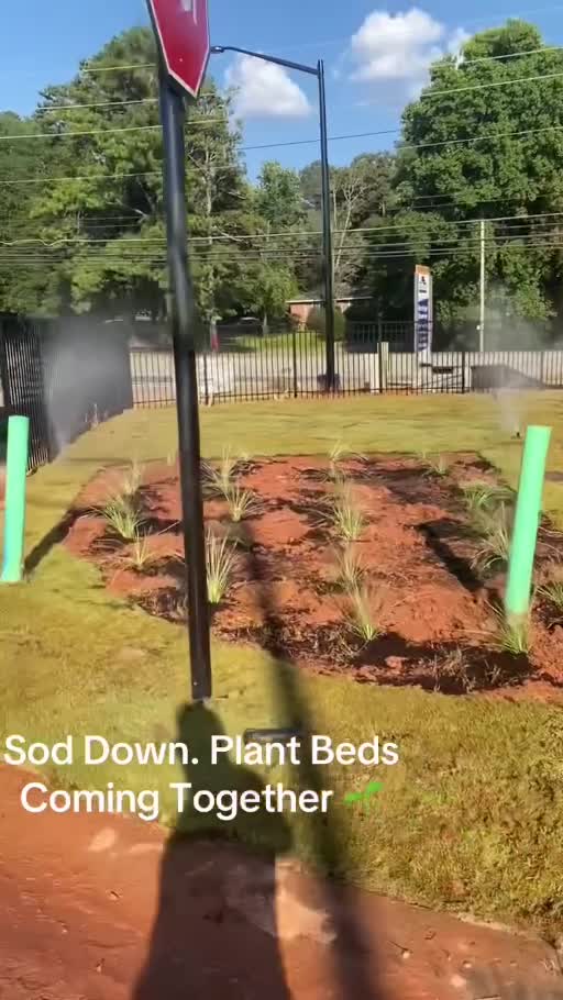 Newly installed sod and irrigation at the Heritage Reserve entrance